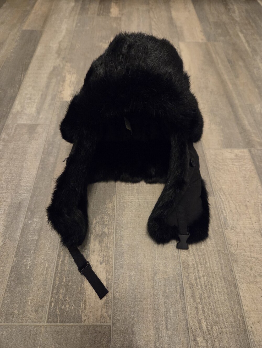 Wigens Black Rabbit Fur Winter Trapper Hat with Ear Flaps